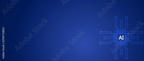 Artificial intelligence technology digital blue background circuit computer chip futuristic innovation network, glowing AI computer chip with circuit line blue technology background, futuristic