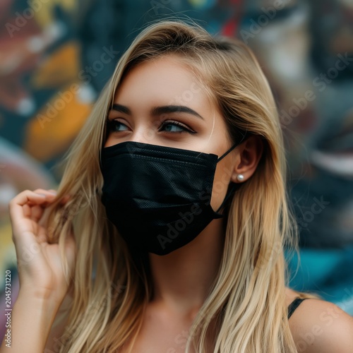 Woman With Long Hair Wearing a Mask and Looking at the Viewer in an Abstract ...