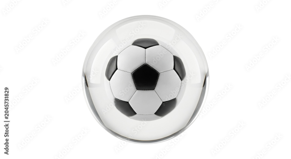 Fototapeta premium Soccer ball suspended inside clear glass sphere bubble