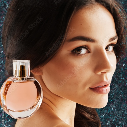 Woman Looking at a Perfume Bottle With Flowers in a Soft Background