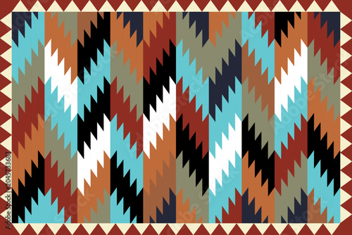 Bild auf Leinwand Colorful southwestern tribal zigzag textile pattern vector with decorative border for fabric, clothing, upholstery, and home decor design