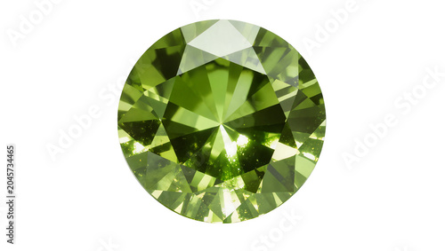 Schilderij op canvas Round cut peridot gemstone with brilliant facets, isolated on transparent backgr