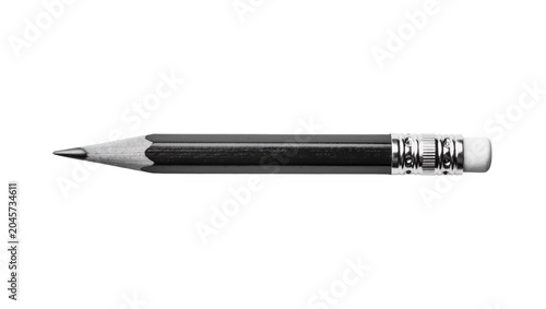 Photography Sharpened graphite pencil with metal ferrule and white eraser, isolated on trans