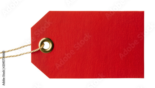 Εκτύπωση καμβά Red paper gift tag with brass grommet and twine, isolated on transparent backgro
