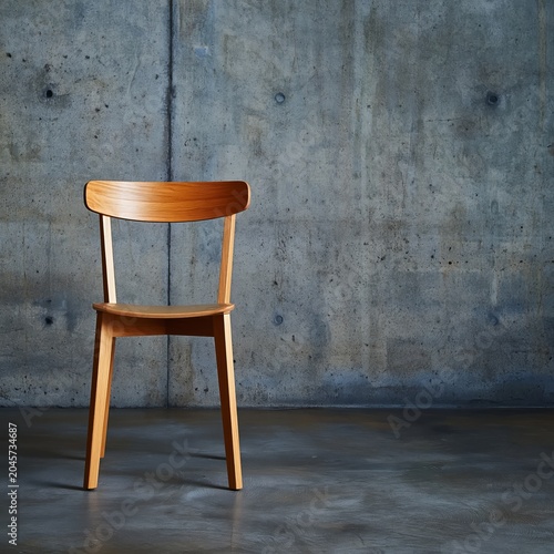 Simple Wooden Chair Next to a Gray Wall in an Indoor Space During Daylight