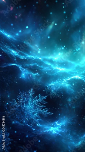 Mystical Snowy Night Sky with Aurora Borealis