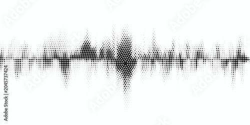 Vector retro grunge sound wave pattern. Audio equalizer halftone design with pulse effect