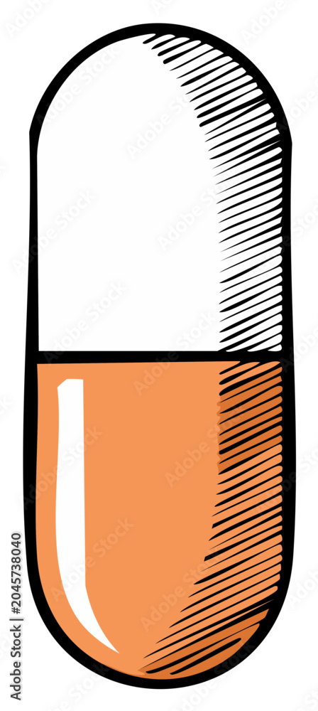 Fototapeta premium Orange and White Capsule Illustration, Medicine Symbol, Health Concept, Pill Drawing
