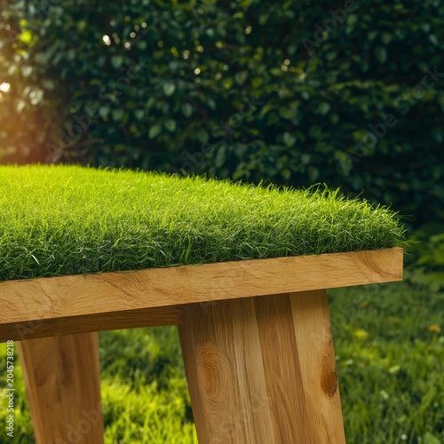 Grass Covers Table Top in Outdoor Setting During Bright Daylight Hours