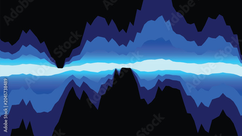 Abstract blue sound wave background, digital audio visualization, dynamic frequency spectrum, glowing light effect