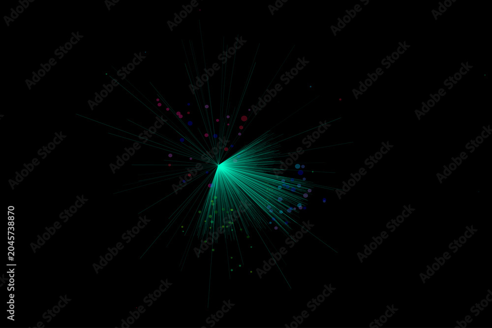 Fototapeta premium Abstract digital explosion of particles and light rays in dark space