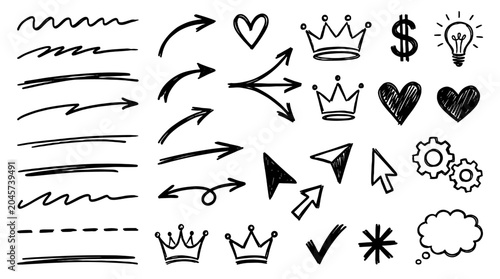 Fotografía Hand drawn marker doodle icon and arrow element set