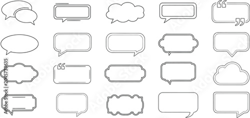 Speech Bubble Icon Set with Minimalist Quote Box and Hand Drawn Line Art Chat Border Vectors