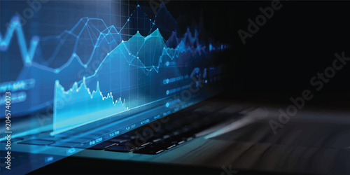 Canvas-taulu Abstract technology background with laptop displaying binary code and digital da
