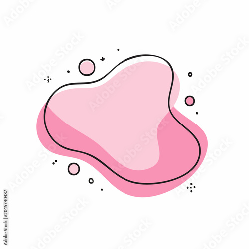 Abstract Pink Blob Shape with Black Outline and Dots