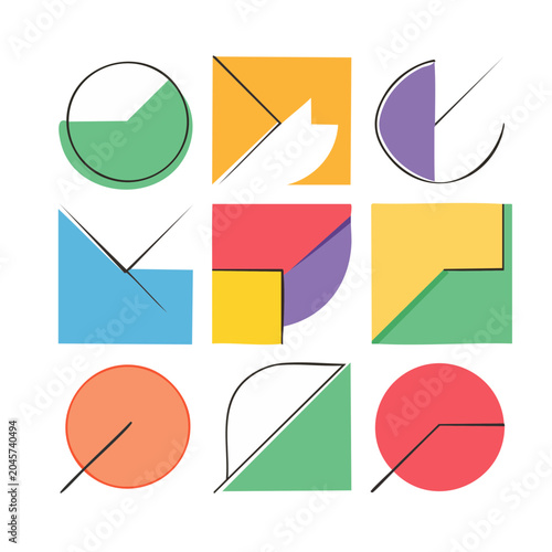 Abstract geometric shapes in flat design on white background