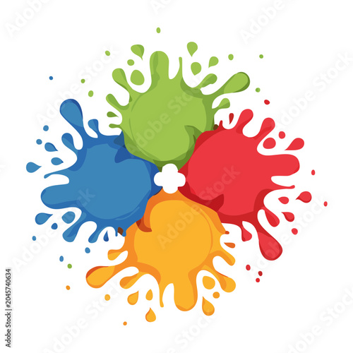 Colorful paint splashes on white background