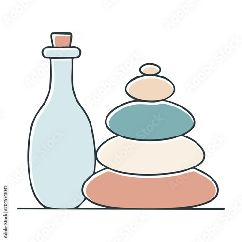 Zen Stones and Bottle Illustration