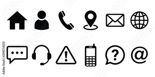 Konstfotografi Contact and Customer Support Icons Set – Home Phone Email Location Chat and Comm