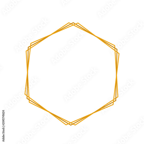 Orange Hexagon Vector Frame Layered Empty Six Sided Outline Border Set