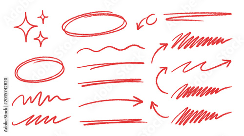 Fotografia Hand drawn red annotation marks with arrows, circles, and sparkles