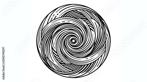 Bild auf Leinwand Abstract Swirl Pattern, Circular Design, Black and White Line Art