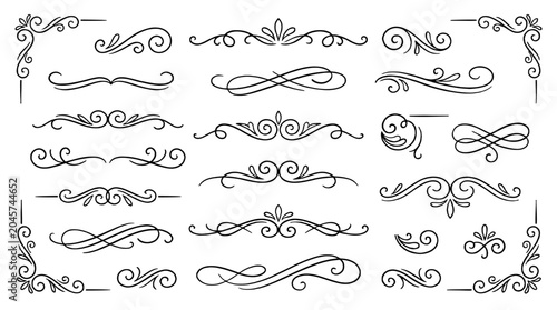 Photos Set of elegant ornamental flourish dividers and corner swirls
