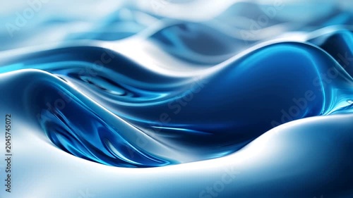 Abstract blue liquid wave with shiny metallic texture, suitable for backgrounds, banners, digital art, and modern design projects.