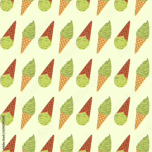 Obraz na płótnie Green Matcha and Mint Ice Cream Cones Seamless Pattern Vector Background