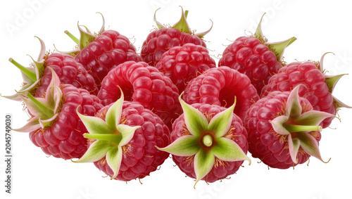 Photos Heap of fresh ripe red raspberries with green sepals