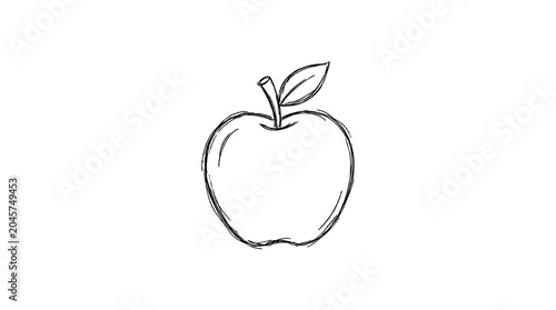 Bild auf Leinwand Hand drawn apple outline with leaf in doodle sketch style