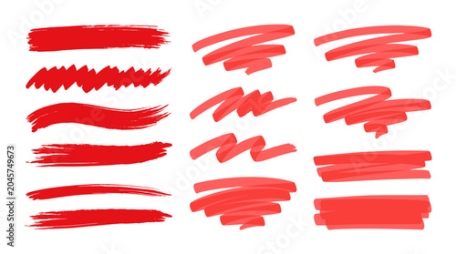 Foto Red brush stroke underline and marker highlight collection