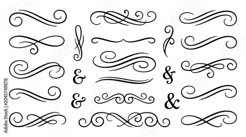 Fotografie Set of decorative flourish swirl calligraphy ornament elements