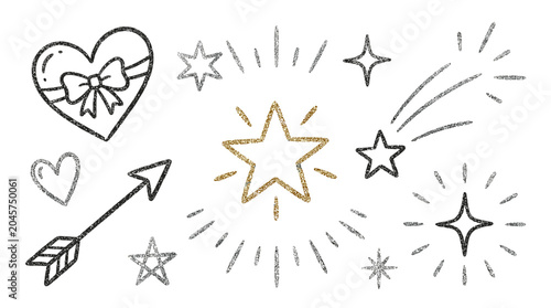 Fotografie Hand drawn heart, stars and arrow doodle element set