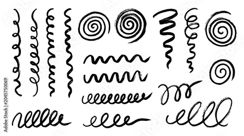 Obraz na płótnie Hand drawn squiggly brush stroke and spiral doodle set
