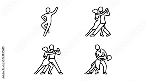 Obraz na płótnie Line icons of solo and couple ballroom dancers