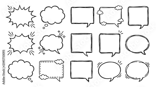 Fotografie Hand drawn speech bubble and text frame set in black outline