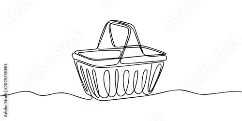 Tableau sur toile shopping basket continuous one line drawing, Minimalist continuous line drawing of a shopping basket with handles