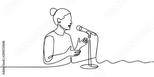 Cuadro en lienzo speaker at a podium continuous one line drawing, Woman speaking at a podium with