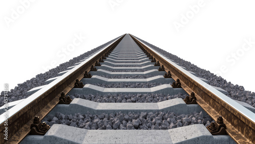 Fotografía Railway track perspective view with concrete sleepers and ballast