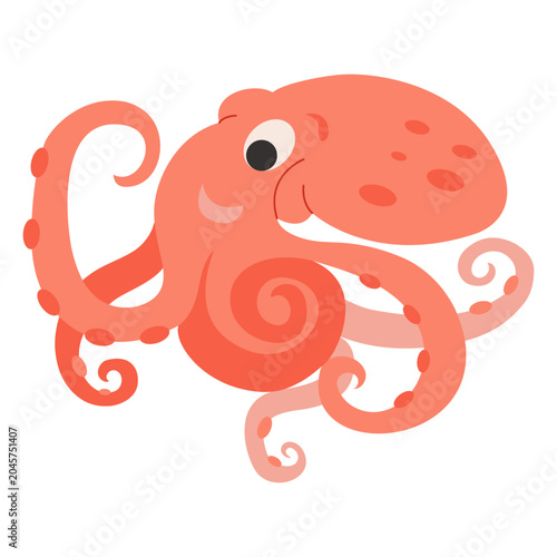 Canvas Print Cute octopus character with curled tentacles and smiling face
