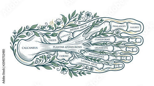 Foto Anatomical Foot Illustration with Botanical Elements