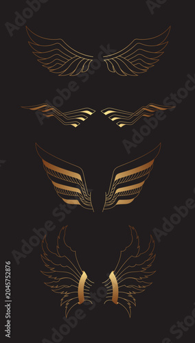 Canvas Print Gold Wings Unique Set Vector