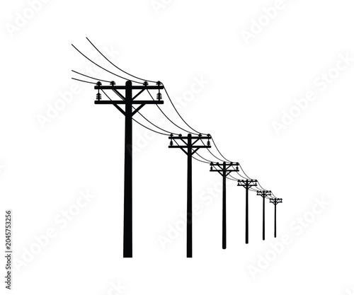 Картината върху платно Power poles silhouette with electric wires and transmission lines vector design