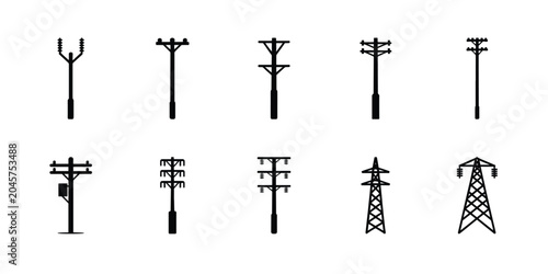 Картината върху платно Electrical utility poles and power transmission tower silhouette