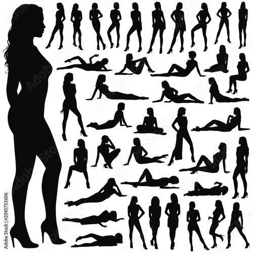 Photography Sexy Girls Group vector silhouettes featuring Fashionable Female Poses, Elegant Standing Figures and Stylish women