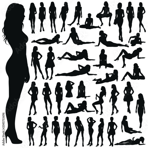 Canvas Print Sexy Girls Group vector silhouettes featuring Fashionable Female Poses, Elegant Standing Figures and Stylish women
