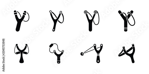 Quadro su tela Slingshot silhouette collection, Vector catapult and hand slingshot graphics