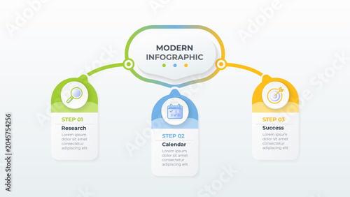 Canvas Print Modern colorful business infographic template with 3 steps workflow design