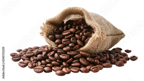 Schilderij op canvas Burlap sack spilling roasted coffee beans